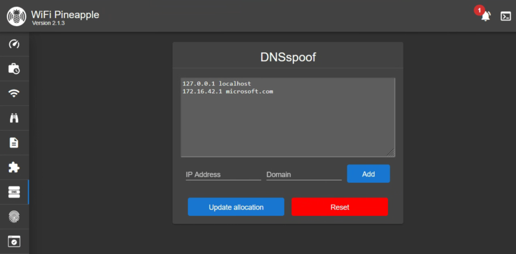 Pineapple - DNSspoof